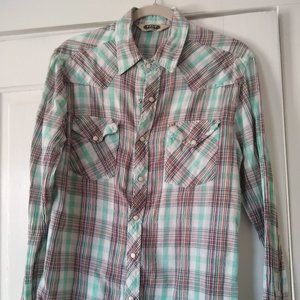 Vintage Salt Valley Western Shirt Medium Turquoise Pearl Snaps